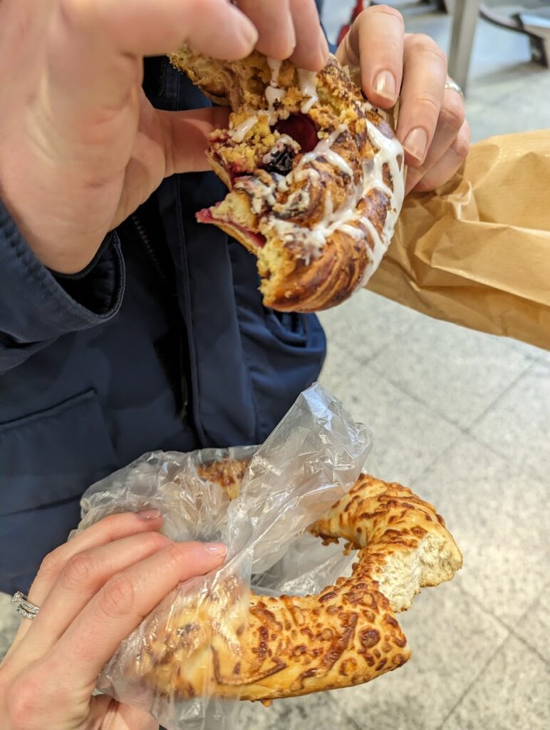 A Polish obwarzanek which resembles a large bagel.