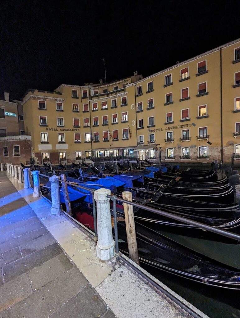 Venetian gondolas at night