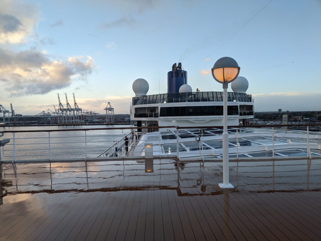 Overlooking a cruise shop from the highest deck.