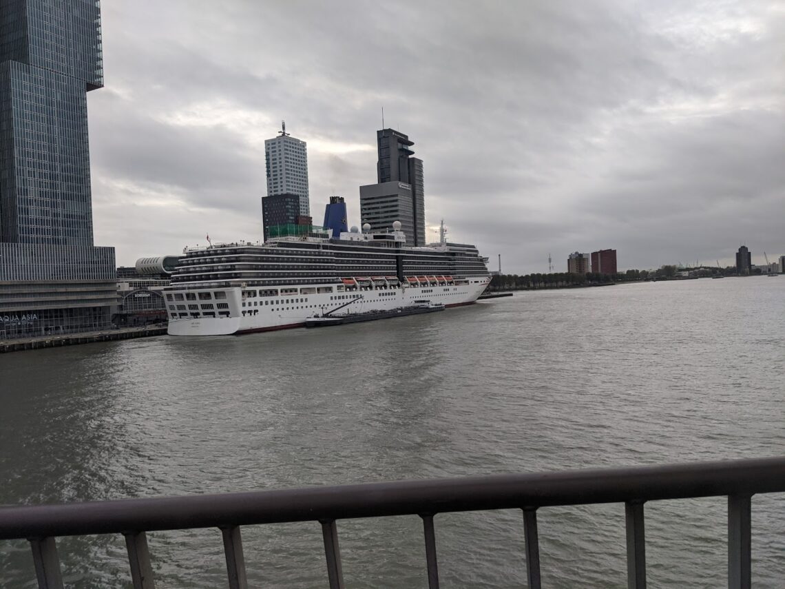 A docked cruise ship